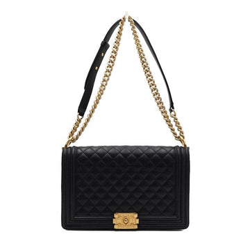 CHANEL Schwarze Lammleder Boy Large Flap Schultertasche mit goldener Kette 92193 157899671 [P]