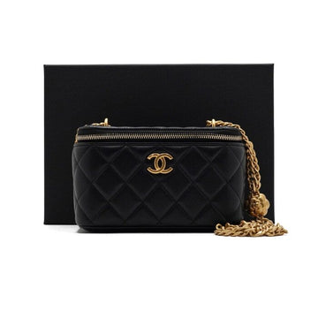 CHANEL Black Lambskin Camellia Golden Ball Chain Small Vanity Case Shoulder Bag Crossbody 3301 157899695 [P]