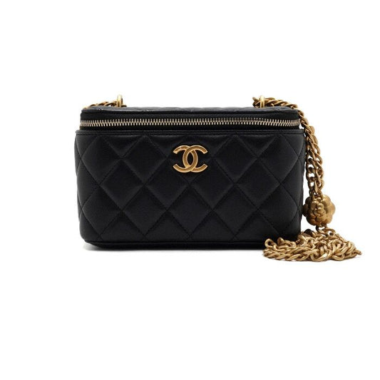 CHANEL AP3301 schwarzes Lammleder Kamellia Goldenball Ketten kleine Vanity-Tasche Schultertasche Crossbody 65448 157899695 [P]