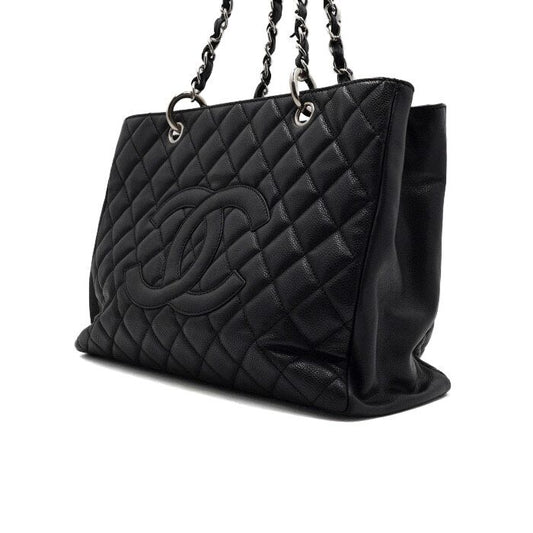 CHANEL Grand Shopping Caviar Schultertasche Schwarz mit Silberkettchen A50995 157899786 [P]
