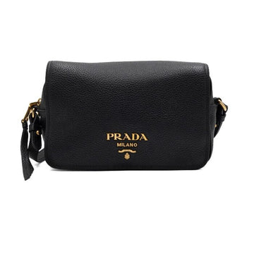 Prada Black Leather Shoulder Bag with Gold Logo Flap 1BD163 157899821 [P]