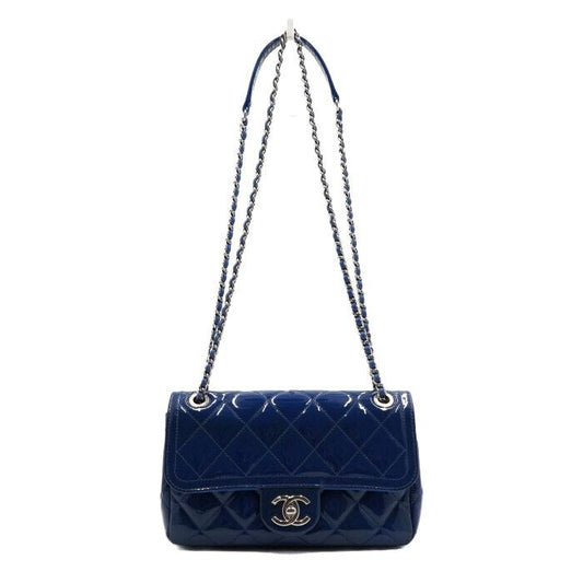 CHANEL Blue Patent CC Shine Flap Silver Chain Shoulder Bag A92781 157899840 [P]