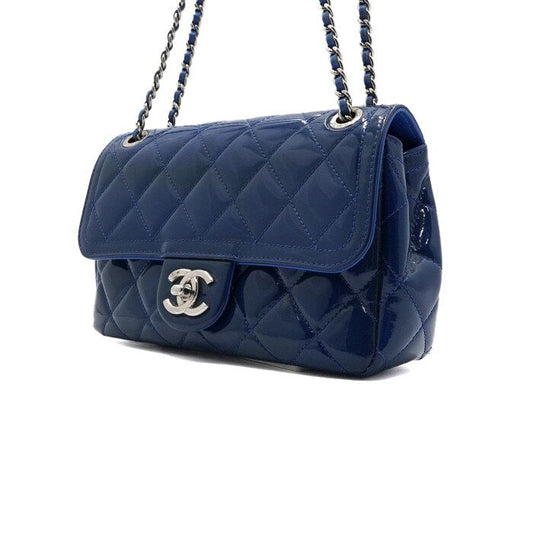CHANEL Blue Patent CC Shine Flap Silver Chain Shoulder Bag A92781 157899840 [P]