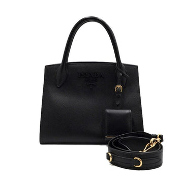 Prada Black Saffiano Leather Monochrome Tote and Shoulder Bag 1BA156 157899852 [P]