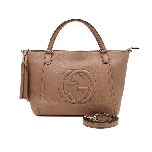 Gucci Beige Leather Soho Tassel Logo Women’s Tote Bag and Shoulder Bag 369176 157899859 [P]
