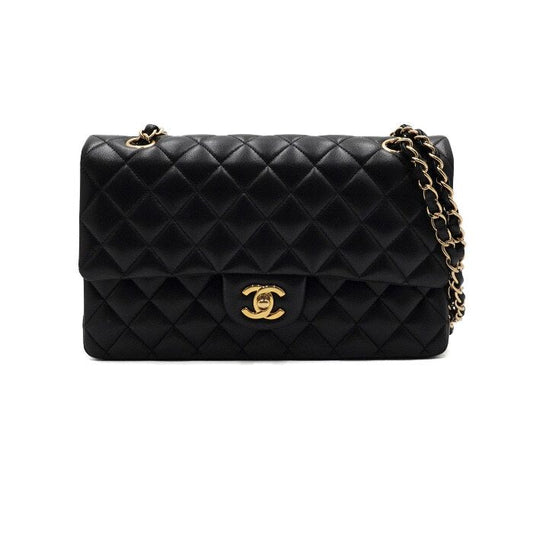 CHANEL Black Lambskin Classic Medium Flap Shoulder Bag with Gold Chain A01112 157899863 [P]
