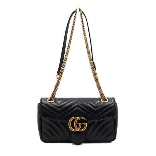 GUCCI Schwarze Matelassé Chevron Schultertasche mit goldener Kette 443497 157899874 [P]