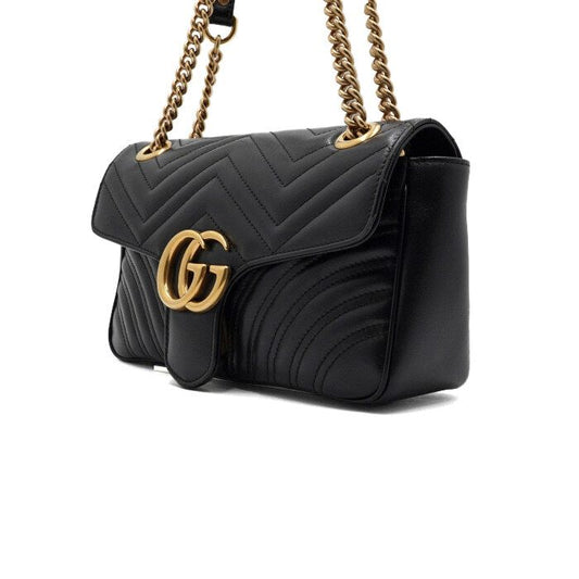 GUCCI Schwarze Matelassé Chevron Schultertasche mit goldener Kette 443497 157899874 [P]