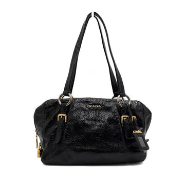 PRADA Vintage Schwarze Lackleder Bowling Große Tragetasche aa65368 157899888 [P]