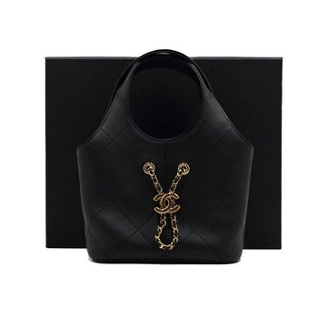 CHANEL 26シーズン ブラック カーフスキン ゴールド金具 CCロゴ スモール レディース トートバッグ AS6132 157899936 [P]