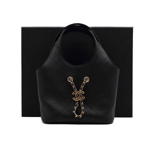 CHANEL Schwarze Kalbsleder-Tote mit goldenen CC-Logo klein AS6132 157899936 [P]