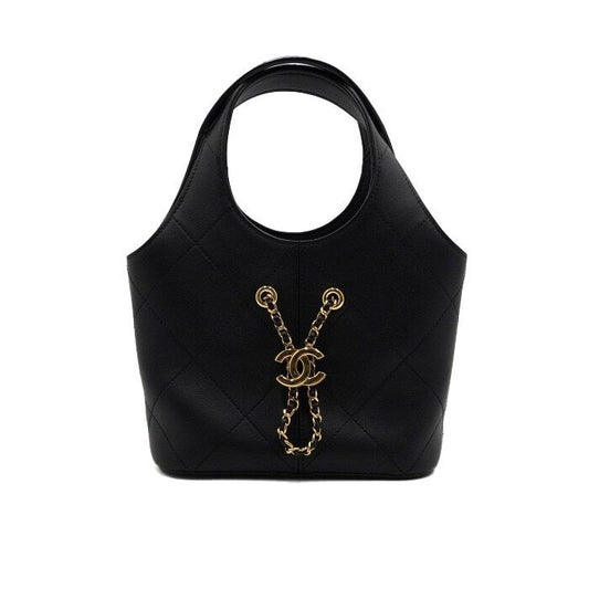 CHANEL Schwarze Kalbsleder-Tote mit goldenen CC-Logo klein AS6132 157899936 [P]
