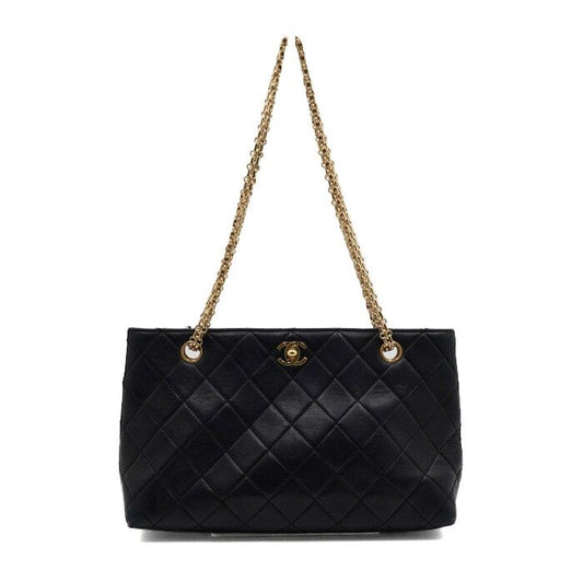 CHANEL Schwarze Kalbsleder Vintage Steppung Goldkettentasche aa65401 157899942 [P]
