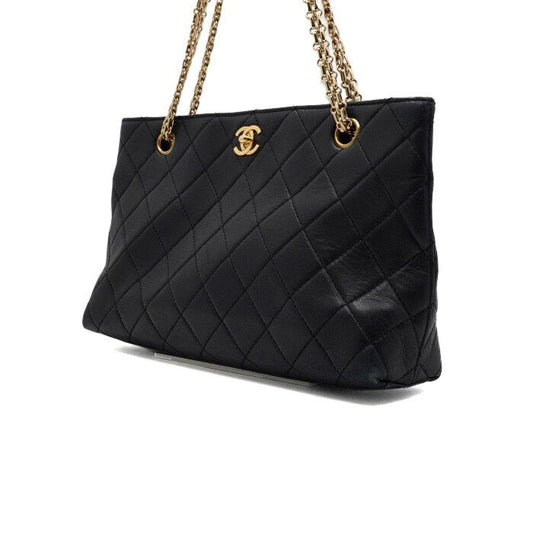 CHANEL Schwarze Kalbsleder Vintage Steppung Goldkettentasche aa65401 157899942 [P]