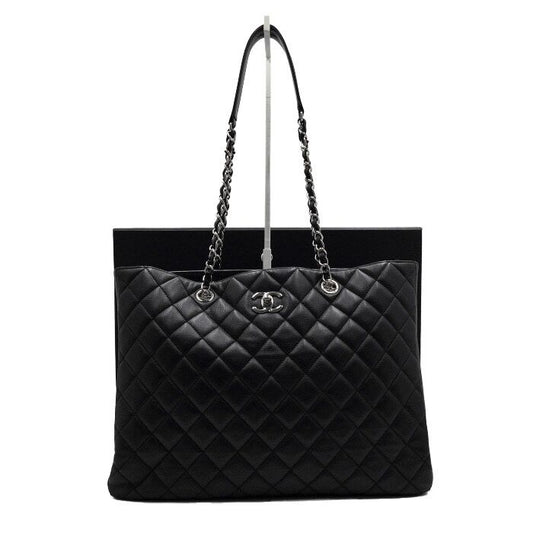 CHANEL Schwarze Lammleder zeitlos CC Logo klassische Einkaufstasche mit silberner Kette A91046 157899961 [P]