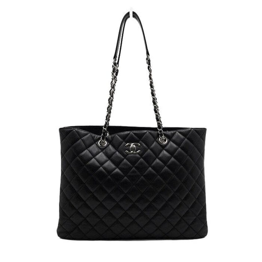 CHANEL Schwarze Lammleder zeitlos CC Logo klassische Einkaufstasche mit silberner Kette A91046 157899961 [P]