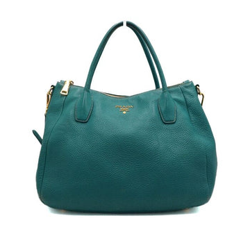 PRADA Tote- und Schultertasche aus Leder in Tiffany-Grün mit goldfarbenem Logo 4992 157899969 [P]
