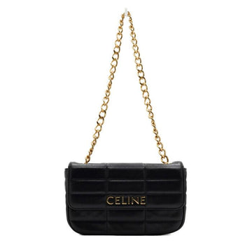 CELINE Schwarze Monochrom Matelassé Schultertasche mit goldfarbenem Kettenriemen 111273EPZ 157899975 [P]