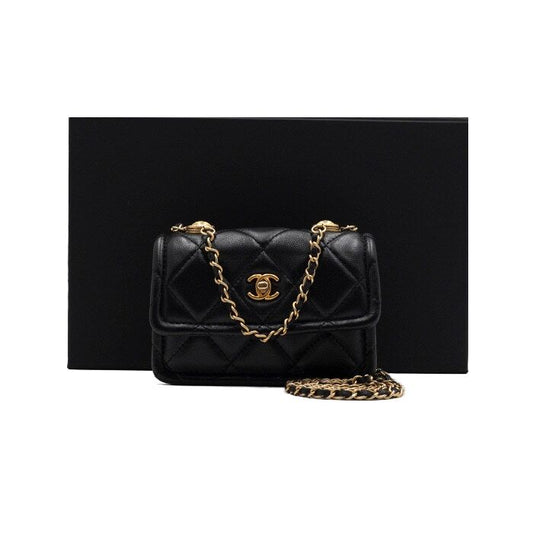 CHANEL AP1664 Petit Sac Chain Tote Bag in Schwarz Lammleder mit goldenen Beschlägen 157899982 [P]