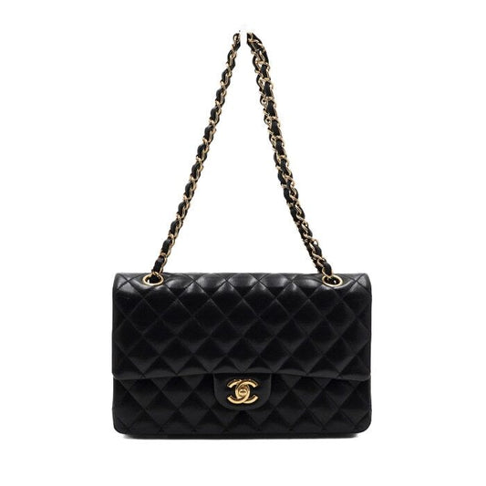 CHANEL Schwarze Lammleder Mittelgröße Klapp Classic Goldkette Schultertasche A01112 157899995 [P]