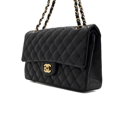 CHANEL Schwarze Lammleder Mittelgröße Klapp Classic Goldkette Schultertasche A01112 157899995 [P]