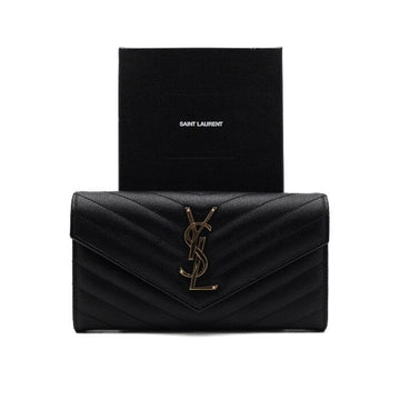 Saint Laurent Matelassé Grain Calfskin Caviar Monogram Flap Women's Long Wallet 372264 157911159 [P]