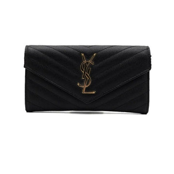 SAINT LAURENT マトラッセ グレインカーフスキン キャビア ゴールドトーン モノグラム フラップ レディース 長財布 372264 157913571 [P]