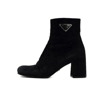 Prada Black Suede Leather Zip Ankle Boots with Silver Triangle Logo 1T930M 157914464 [P]