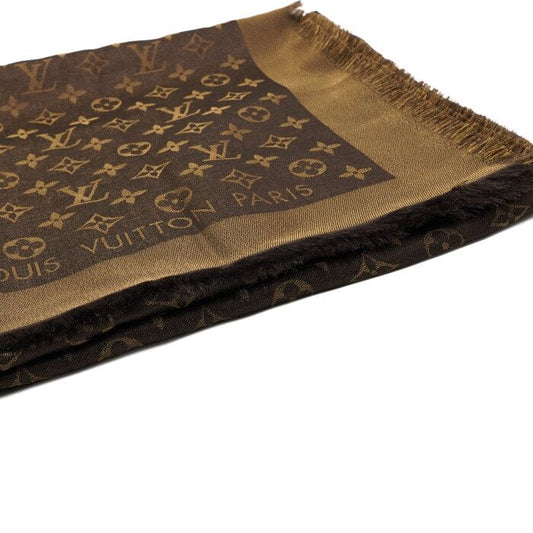 Louis Vuitton Brown Silk Blend Monogram Shine Shawl Scarf 142CM 157917063 [P]