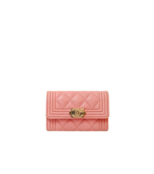 CHANEL Rosa Caviar-Leder Boy Kartenhalter 59590 157936320 [P]