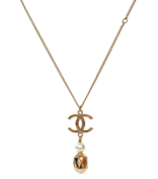 CHANEL Beaded Drop CC Gold Necklace 63261 157937596 [P]
