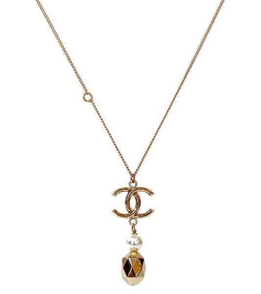 CHANEL Beaded Drop CC Gold Necklace 63261 157937596 [P]