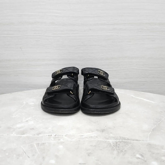 CHANEL Velcro Caviar Sandalen Schwarz G35927 157946482 [P]