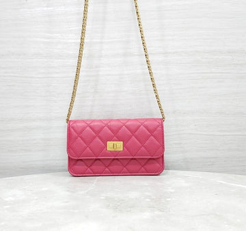 CHANEL Vintage Mini WOC Ketten-Crossbody Tasche mit Goldbeschläge in Pink 157262776 [P]