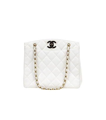 CHANEL ホワイトキャビアキルティングCCターンロックチェーンショルダーバッグ63636 157977194 [P]