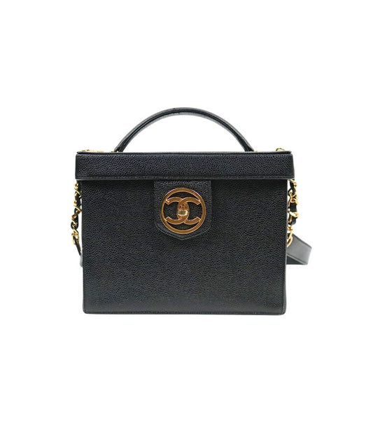 CHANEL ブラックキャビアCCトップハンドルバニティトートバッグ 62960 157978055 [P]