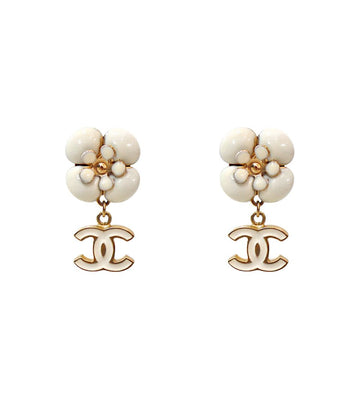 CHANEL White Camellia CC Gold Earrings 63403 157981477 [P]