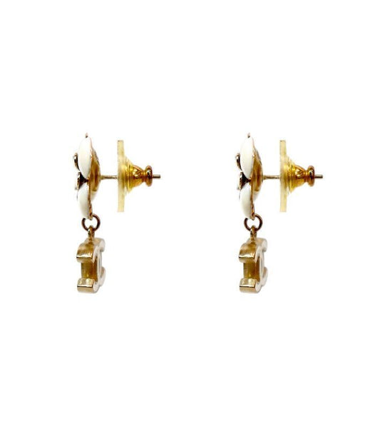 CHANEL White Camellia CC Gold Earrings 63403 157981477 [P]