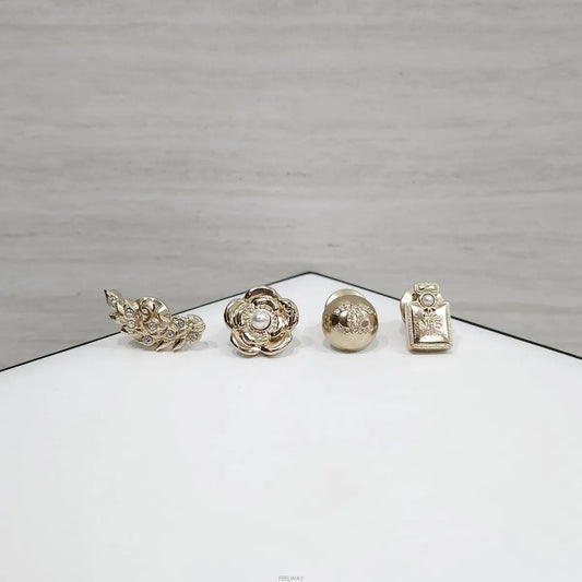 CHANEL New CC Number 5 Camellia Gold Pin Brooch Set 4P 157985323 [P]