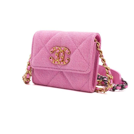 CHANEL ピンクデニム 19 フラップミニカード財布 チェーンクロスバッグ 1787 153689618 [P]