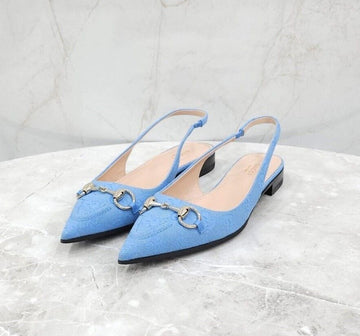 GUCCI gg GG Blaue Horsebit Slingback Flachschuhe 786592 145558652 [P]