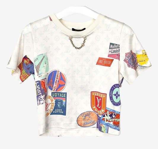LOUIS VUITTON マヒナ パッチ プリント クロップ トップ Tシャツ AFD033656N 158113747 [P]