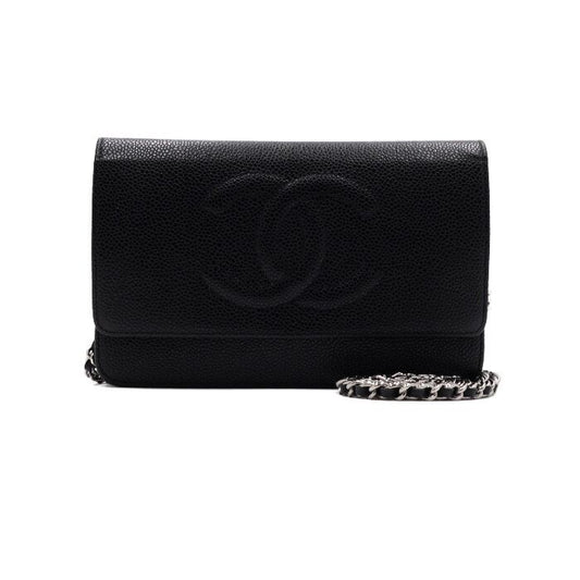 CHANEL ブラックキャビアタイムレスウォレットオンチェーンWOC 48654 157312230 [P]