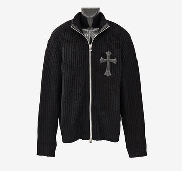 CHROME HEARTS Leder Cross Patch Kaschmir Zip-Up Cardigan Schwarz HRB259214C 158172871 [P]