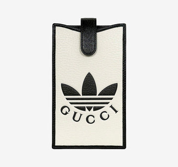 Gucci Unused Trefoil Logo Leather Phone Case White Black 158173619 [P]