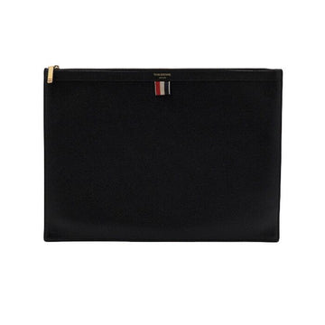 THOM BROWNE MAC020L Große Clutch aus schwarzem Pebble-Grain mit drei Streifen aa65687 158192731 [P]