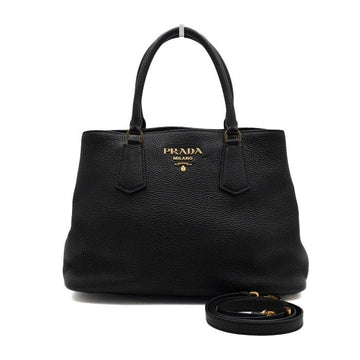 Prada Black Leather Vitello Daino Tote and Shoulder Bag 1BA239 158193706 [P]