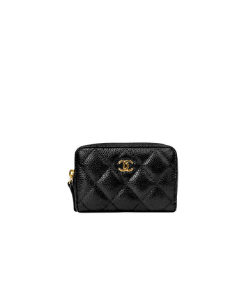 CHANEL Schwarzes Kaviar Leder Reißverschluss Kartenetui 57775 158197411 [P]