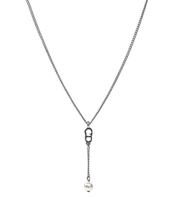 Dior Pearl Drop Vertical CD Silver Necklace 62759 158197459 [P]
