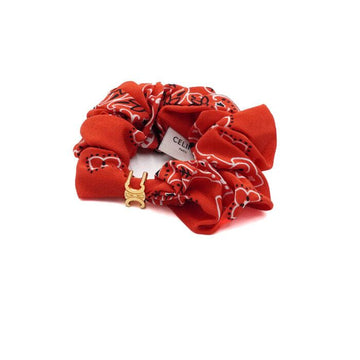 Celine Americana Bandana Brass Gold Finish Red Silk Scrunchie Hairpin 46Z222SIB 158202916 [P]